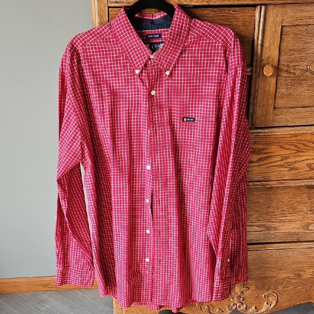 🌿 Chaps Men's Red Plaid Button Down Shirt XL